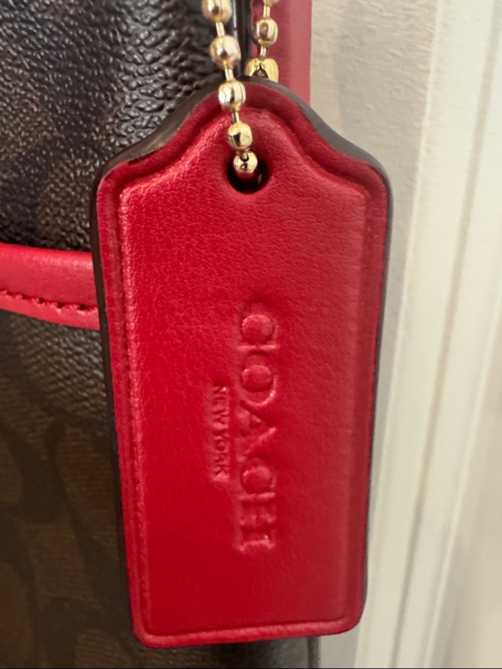 Coach Brown Signature Crossbody with Red Trim - Picture 4 of 5